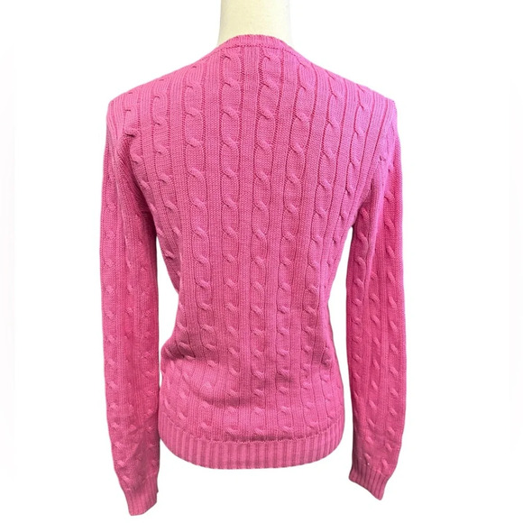 Ralph Lauren Sport 100% Cotton Pink Cable Knit Sweater Size Medium - Picture 4 of 5